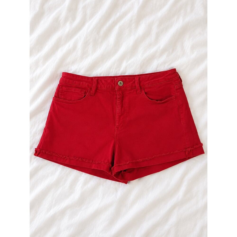 Cherry Red Scissor Cut Women 31 Faded Denim Cutoff Jean Shorts - Studio Blue